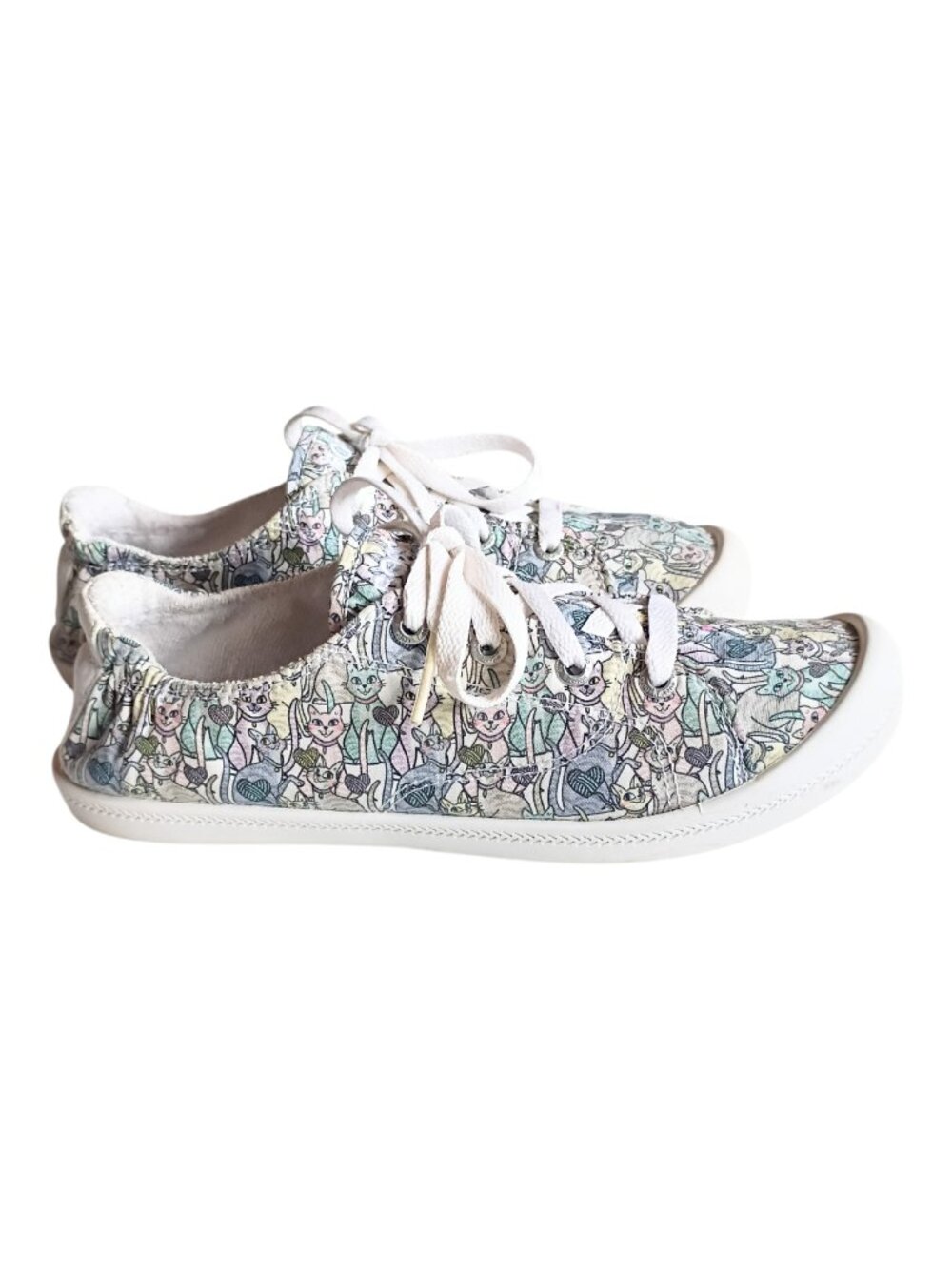 BOBS from SKETCHERS Sneakers Cozy Cat Print Blue Pink Sz 6.5